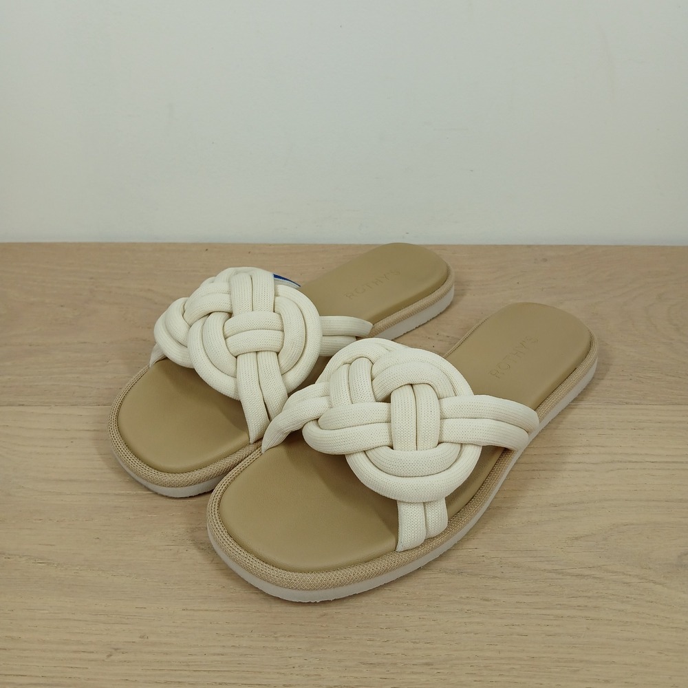 Rothy's The Knot Slide Sandals Womens 8 Cream Tan Recycled Knit Slip On Comfort